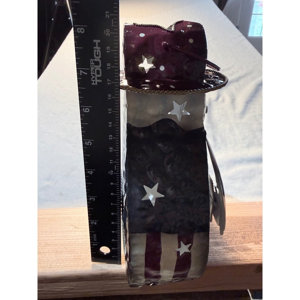 Patriotic Santa Claus Metal Lantern Americana Flag Tea Light Candle Holder 8in - Picture 5 of 6
